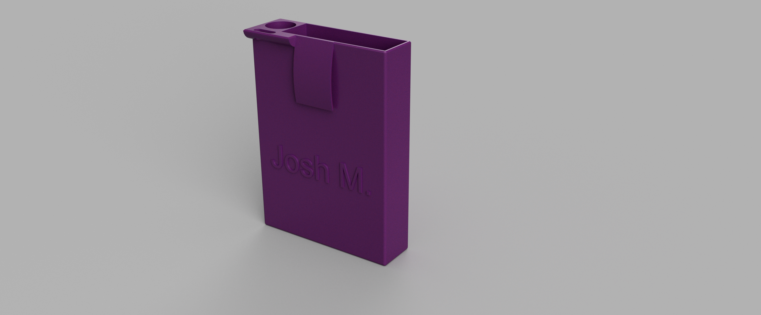 Purple 3D printed box with Josh M. engraved